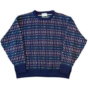 VTG Lord Jeff Sweater Crewneck 100% Cotton 80s Knit Blue Made In USA Unisex XL